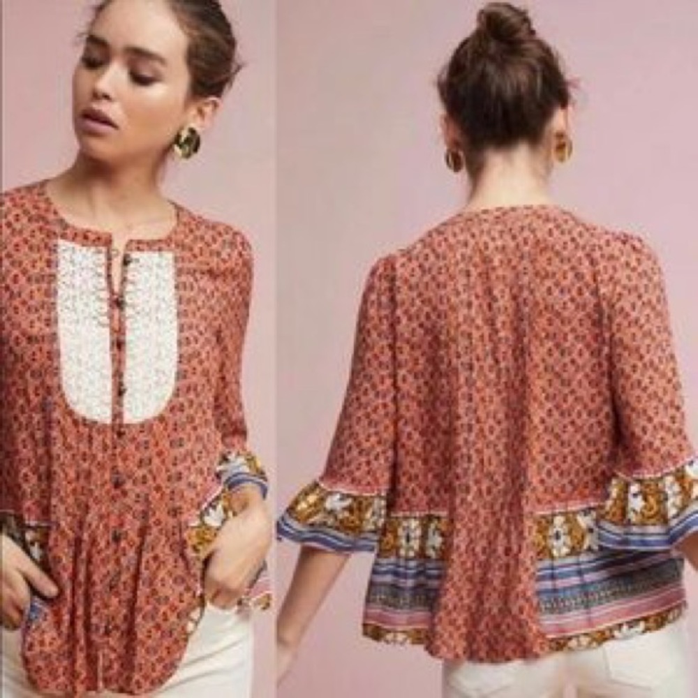 Anthropologie Maeve Rust Floral Blouse 4